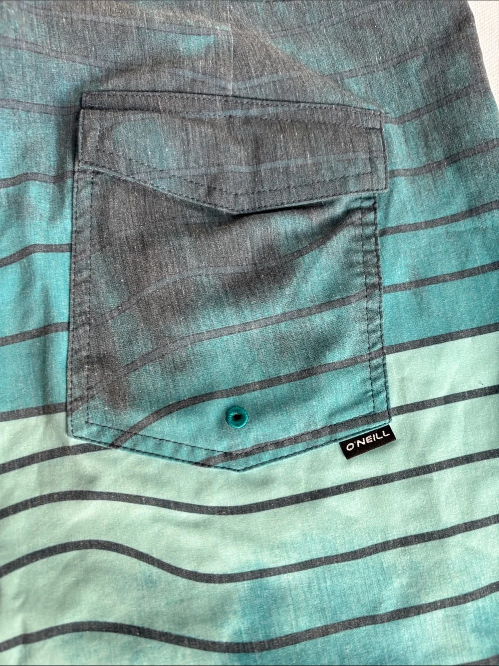 Quiksilver Teal & Aqua Striped Men's Board Shorts  -339sku